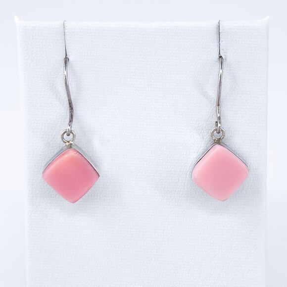 Vintage Sterling Silver 925 Chunky Pink Sea Shell Dangle Earrings - Picture 2 of 8